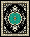 Black Teal Floral Medallion Oriental Rug