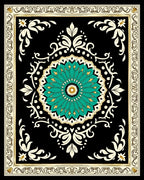 Black Teal Floral Medallion Oriental Rug