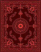 Crimson Red Elaborate Floral Medallion Rug