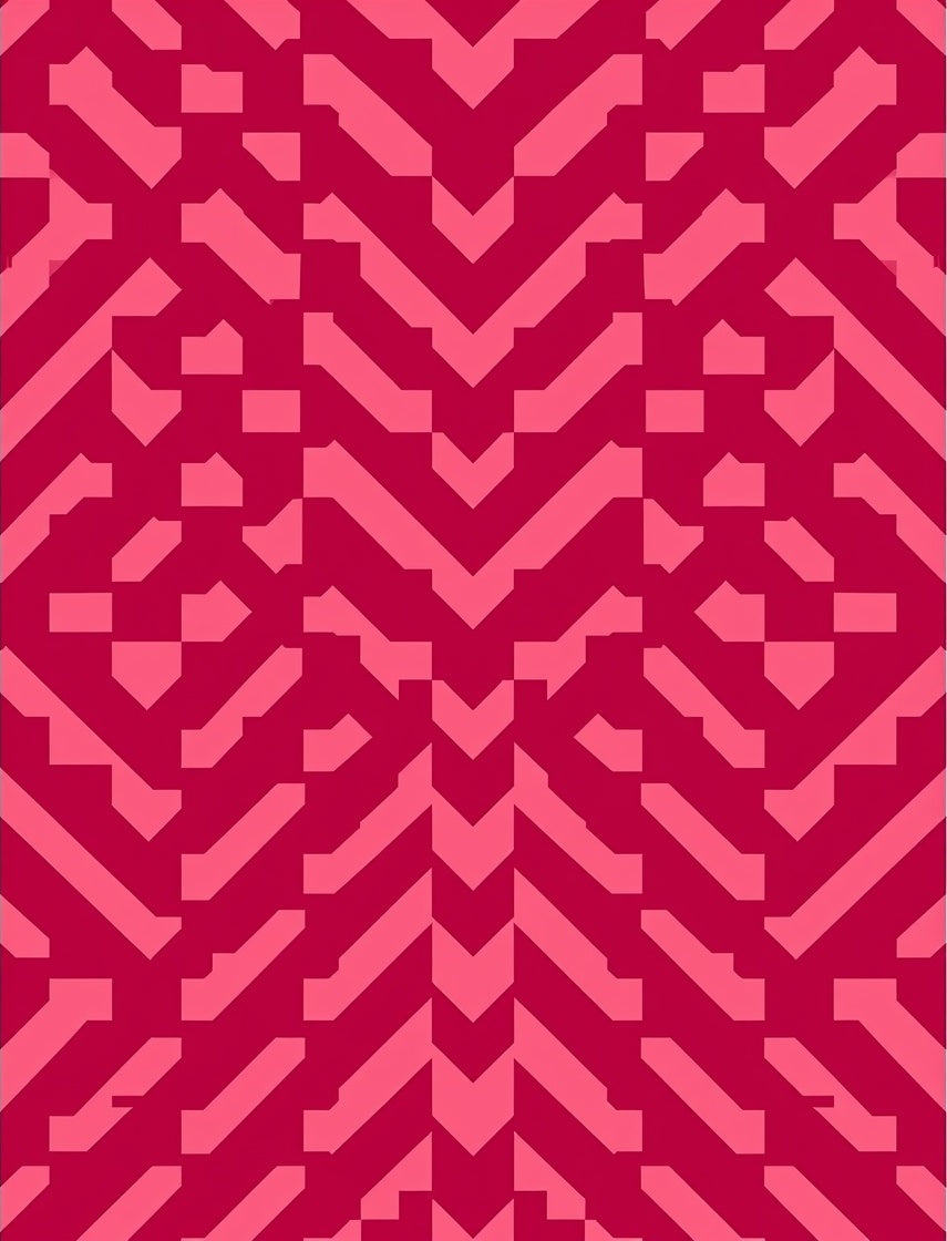 Crimson Pink Geometric Chevron Layered Rug