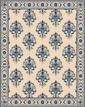 Navy Floral Damask Cream Border Rug