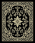 Ornate Black Ivory Floral Scroll Rug