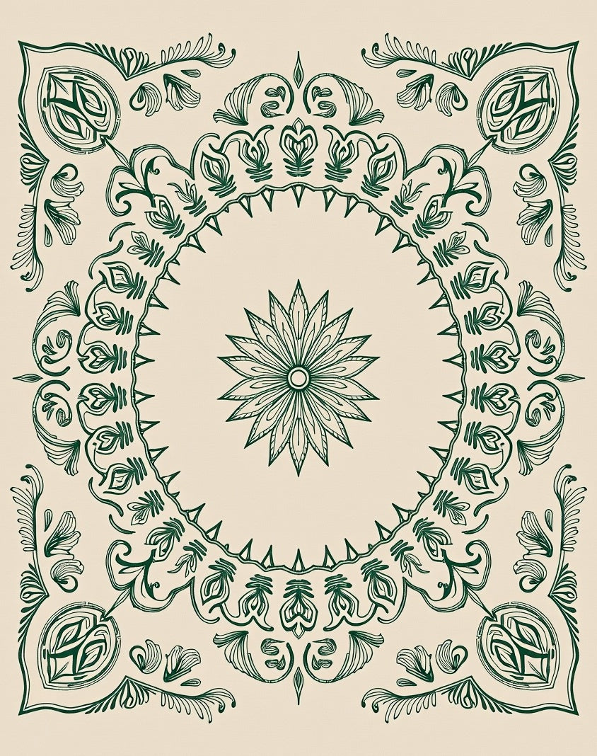 Emerald green botanical medallion tapestry Rug