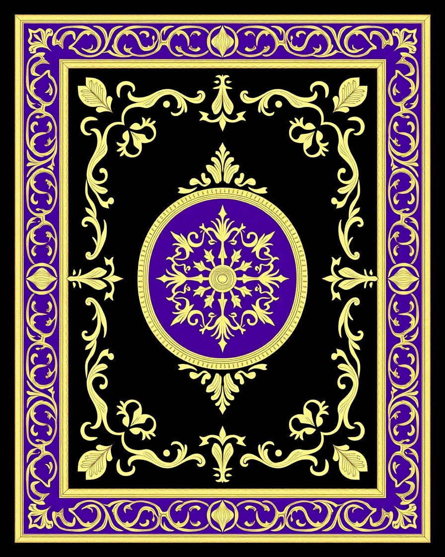 Ornate Purple Gold Black Medallion Rug
