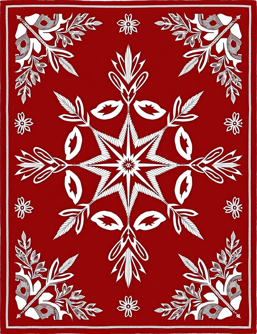 Cardinal Red Starburst Floral Tapestry Rug