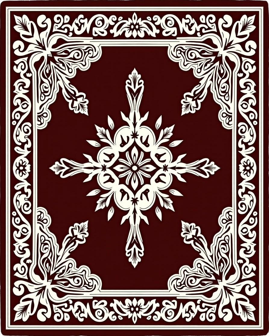 Rich Crimson Floral Medallion Border Rug