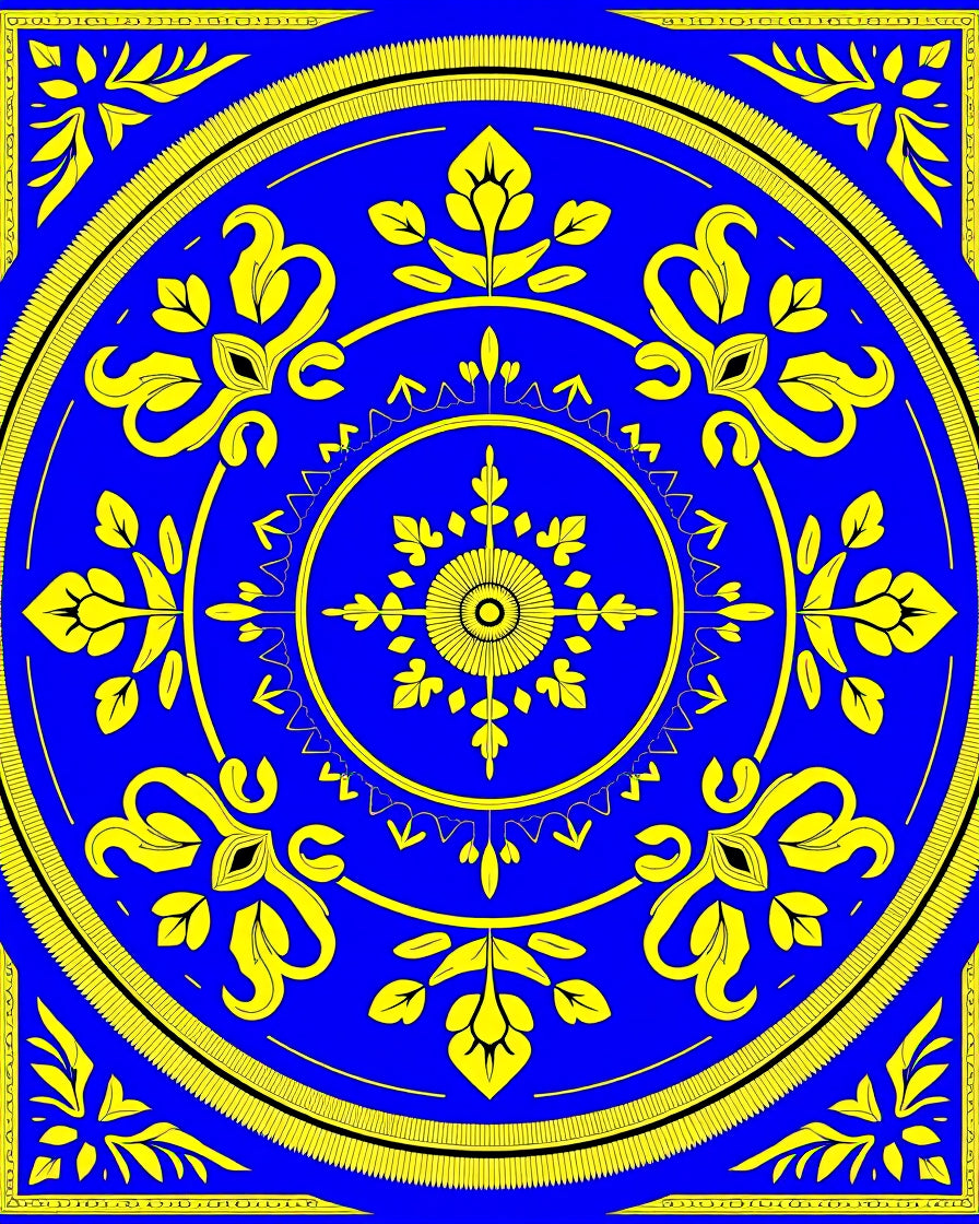 Vibrant Blue Yellow Floral Medallion Rug