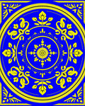 Vibrant Blue Yellow Floral Medallion Rug