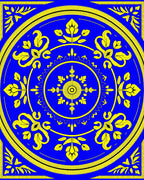 Vibrant Blue Yellow Floral Medallion Rug
