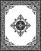 Ornate Black White Scrollwork Medallion Rug