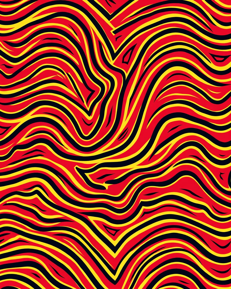 Vibrant Red Yellow Wave Flow Rug