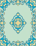Luminous Teal Golden Floral Medallion Rug