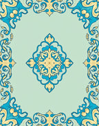 Luminous Teal Golden Floral Medallion Rug