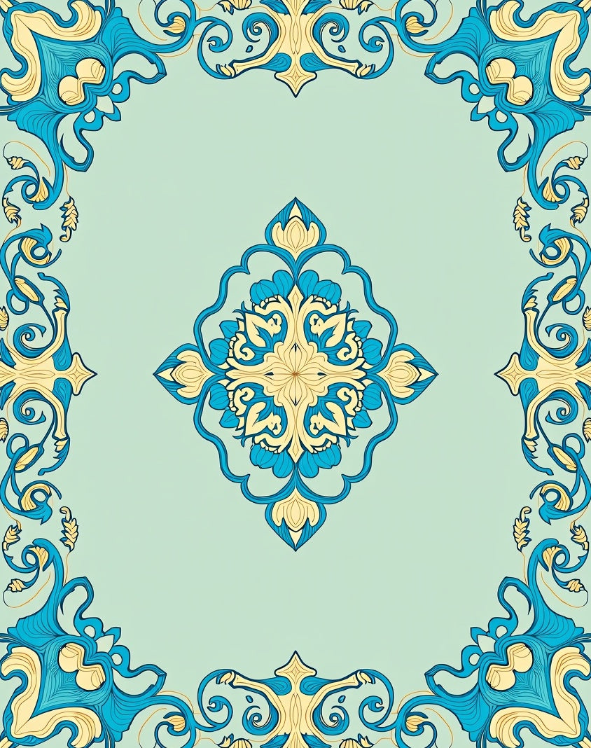 Luminous Teal Golden Floral Medallion Rug