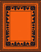Bold Orange and Navy Floral Border Rug