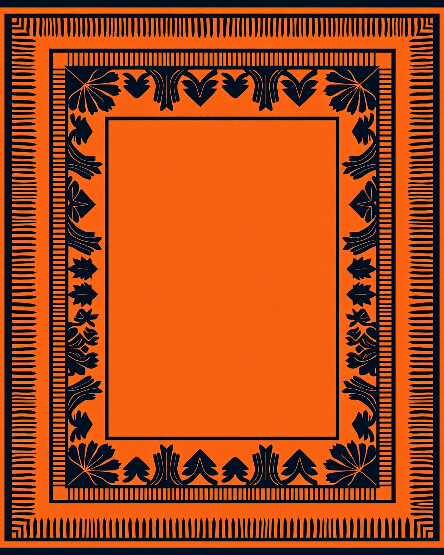 Bold Orange and Navy Floral Border Rug