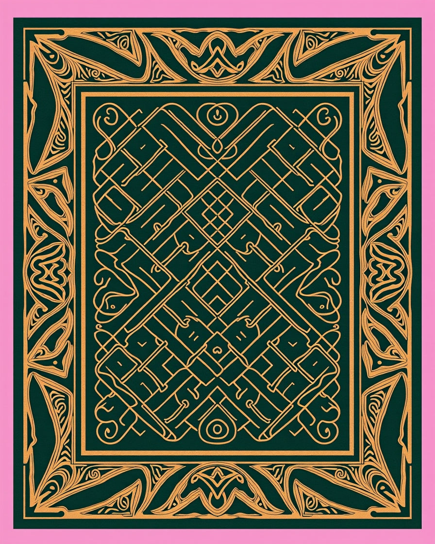 Emerald Gold Intricate Interlocking Frame Rug