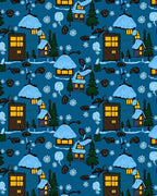 Cozy Winter Village Snowflakes Rug