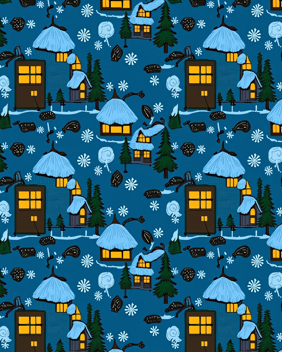 Cozy Winter Village Snowflakes Rug