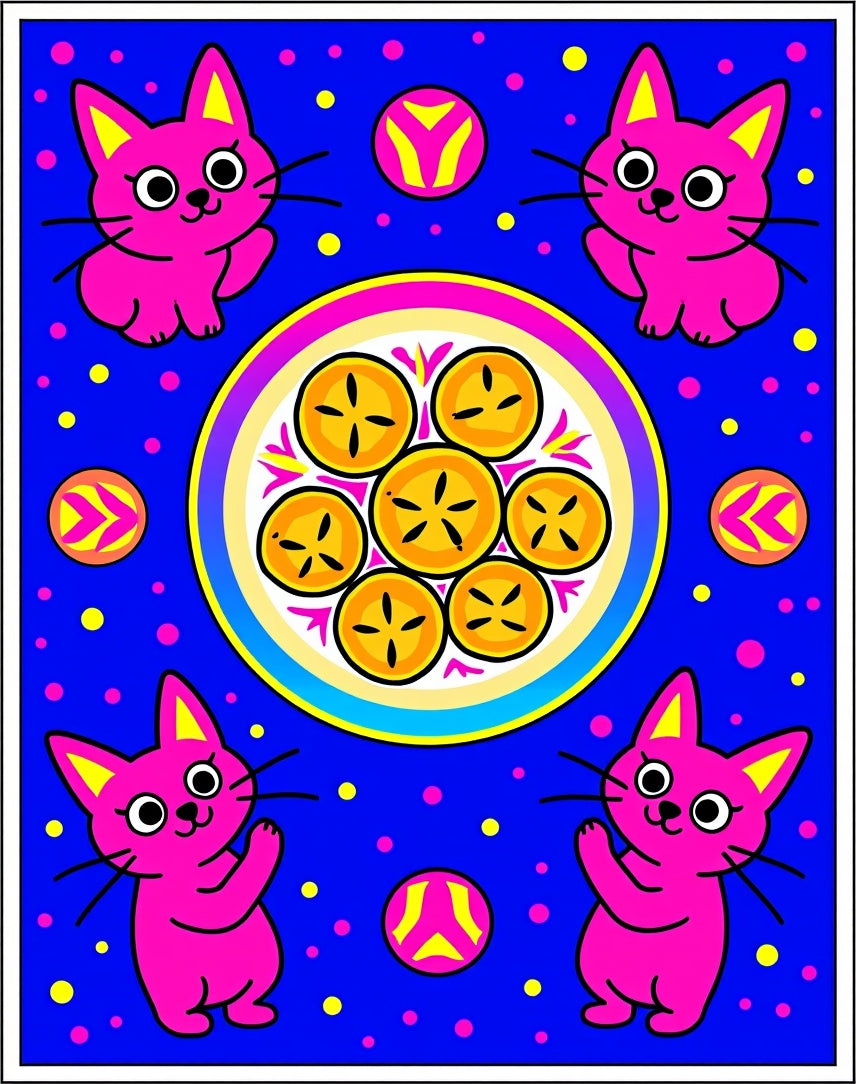 Vibrant Pink Cats Round Medallion Rug