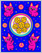 Vibrant Pink Cats Round Medallion Rug