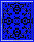Bold Royal Blue Black Damask Medallion Rug