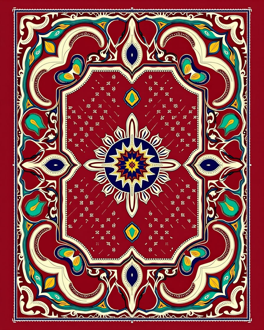 Ornate Crimson Floral Medallion Rug