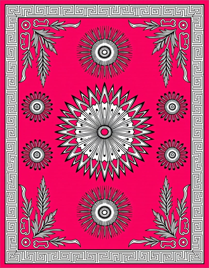 Vibrant Magenta Sunburst Medallions Rug