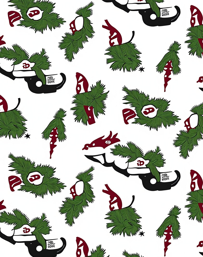 Festive Red Green Foliage Illustration Rug