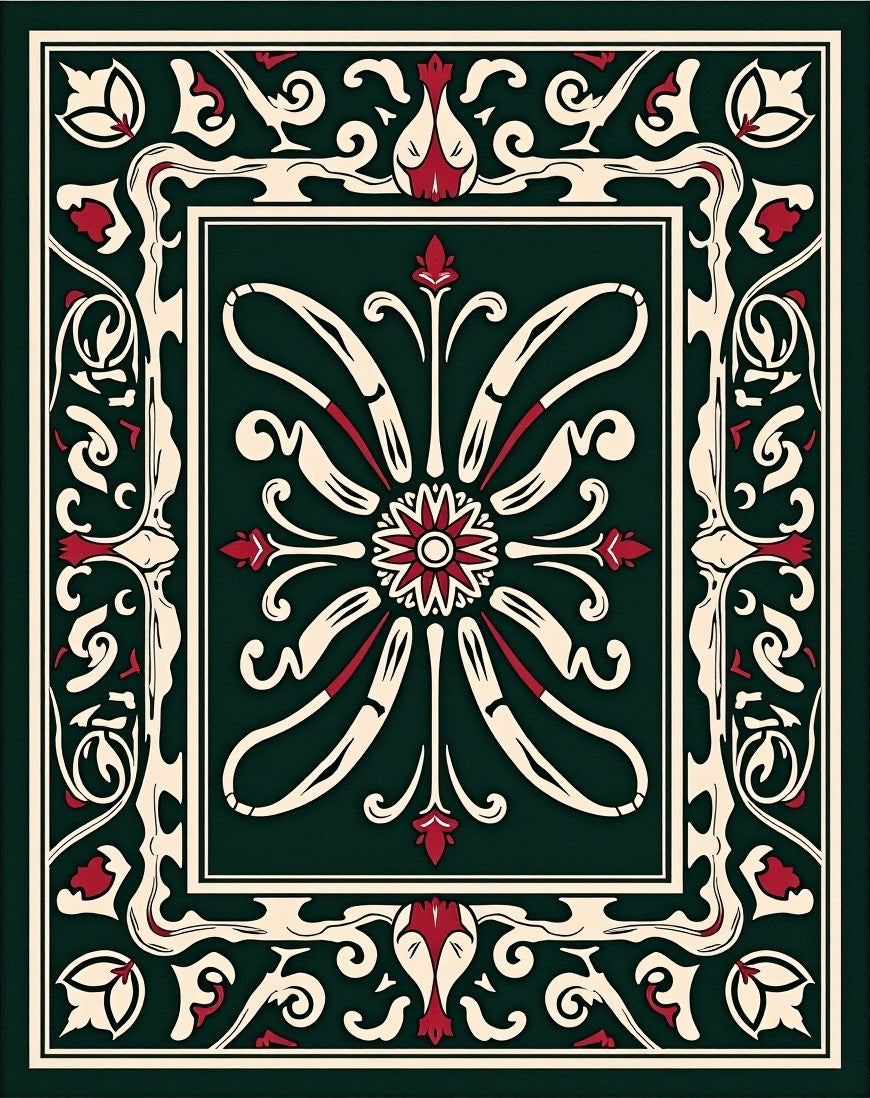 Classic Dark Green Floral Medallion Rug