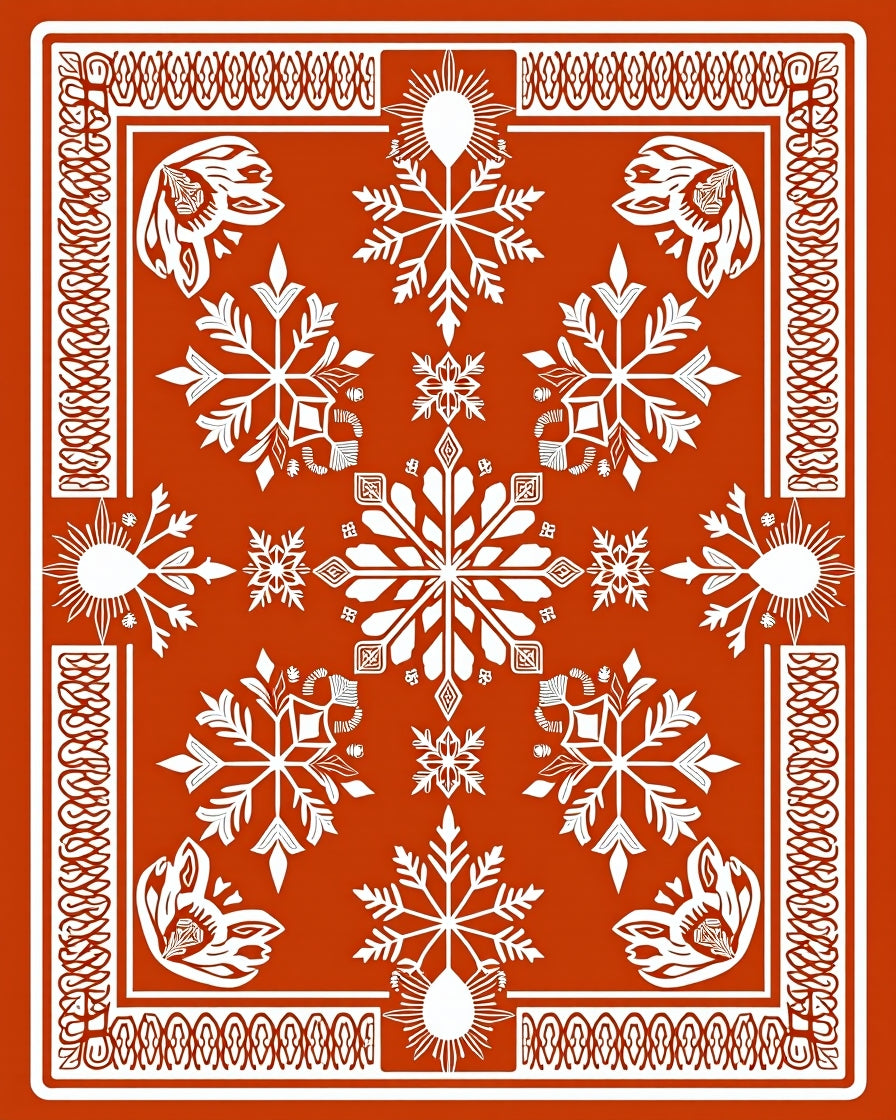 Rustic White Snowflake Sun Border Rug