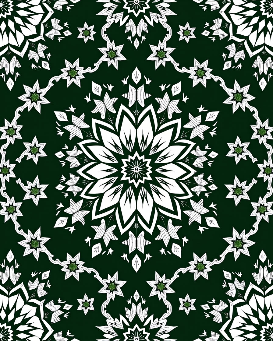 Deep Emerald Green Floral Mandala Rug