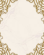 Ornate Gold Scrollwork Marble Corners Rug