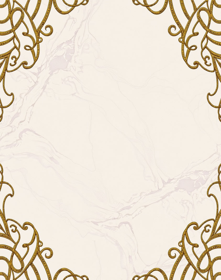 Ornate Gold Scrollwork Marble Corners Rug