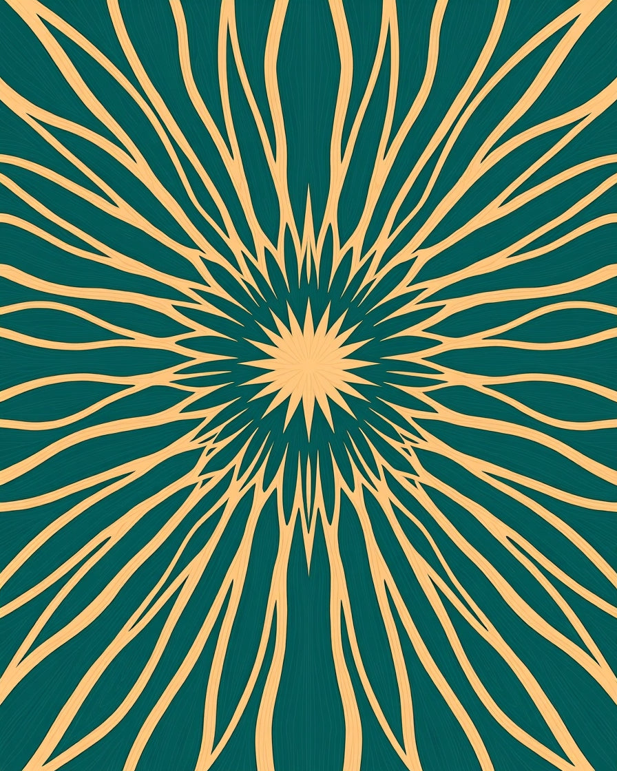Teal and Gold Sunburst Radial Rug
