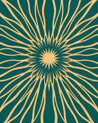 Teal and Gold Sunburst Radial Rug