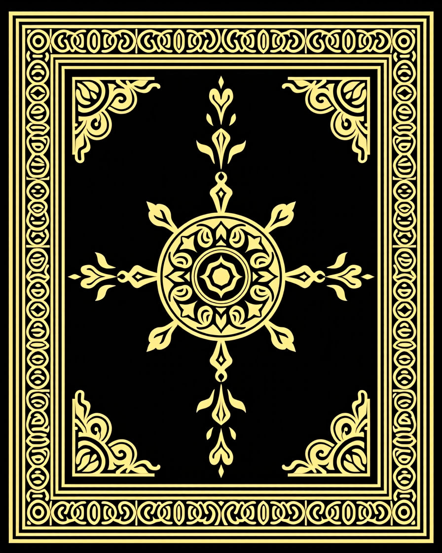 Golden Black Ornate Mandala Medallion Rug