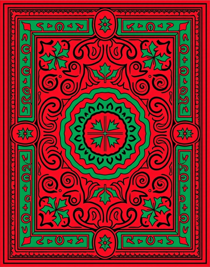 Crimson Green Holly Flourish Medallion Rug
