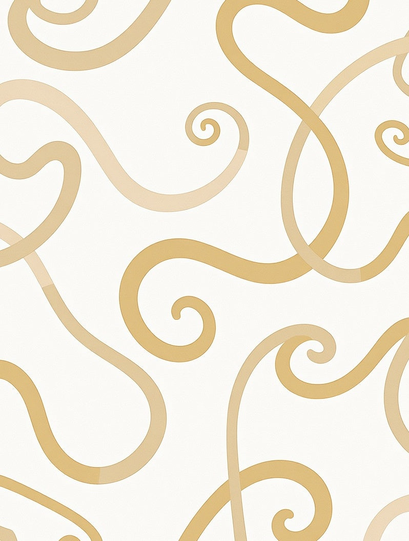 Golden Swirl Curves on Cream Field Rug