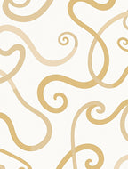 Golden Swirl Curves on Cream Field Rug