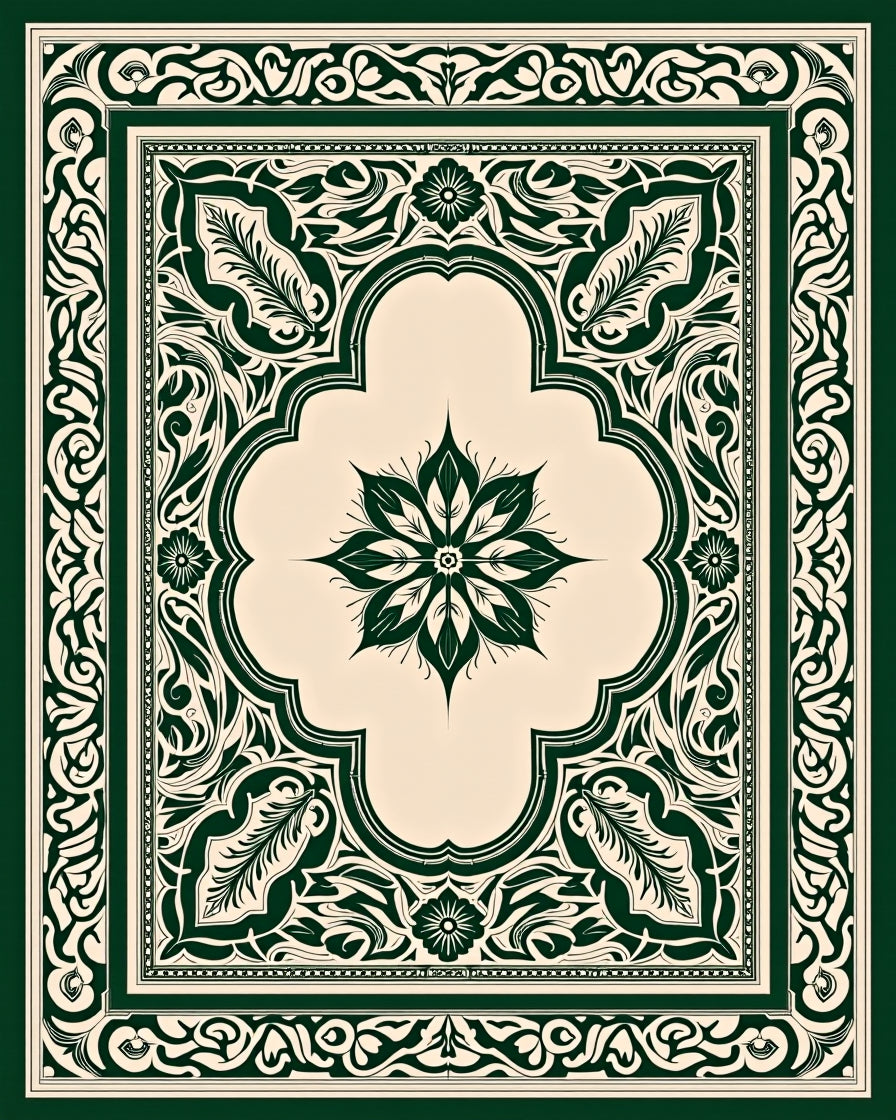 Deep Forest Green Floral Medallion Rug