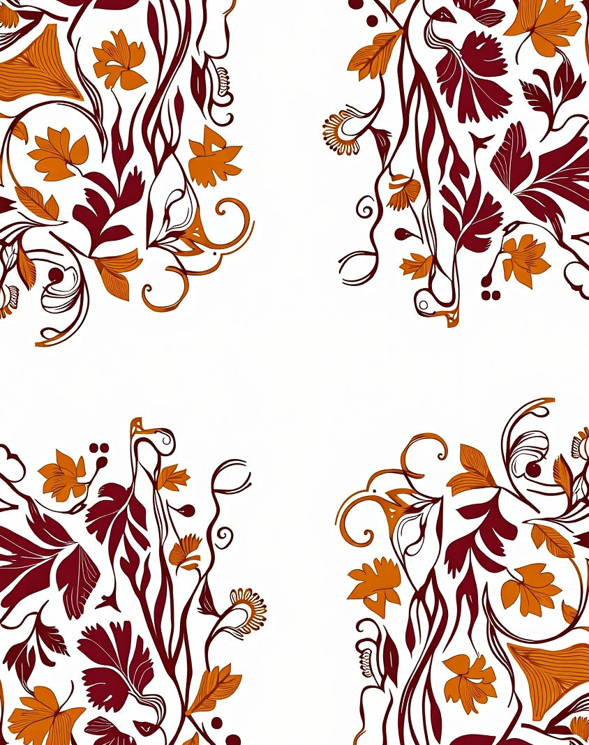 Burgundy Mustard Floral Scrollwork Garland Rug