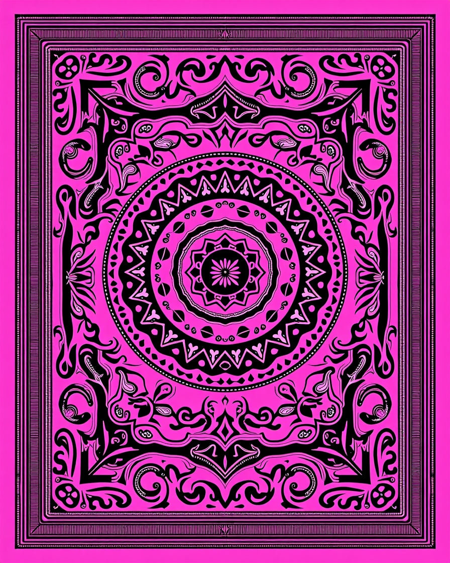 Hot Pink Symmetrical Mandala Flourish Rug