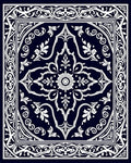 Classic Navy White Floral Medallion Rug