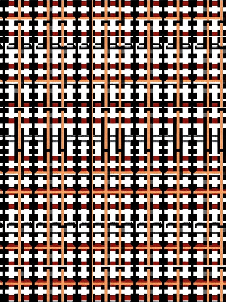 Terracotta Black White Plaid Weave Rug