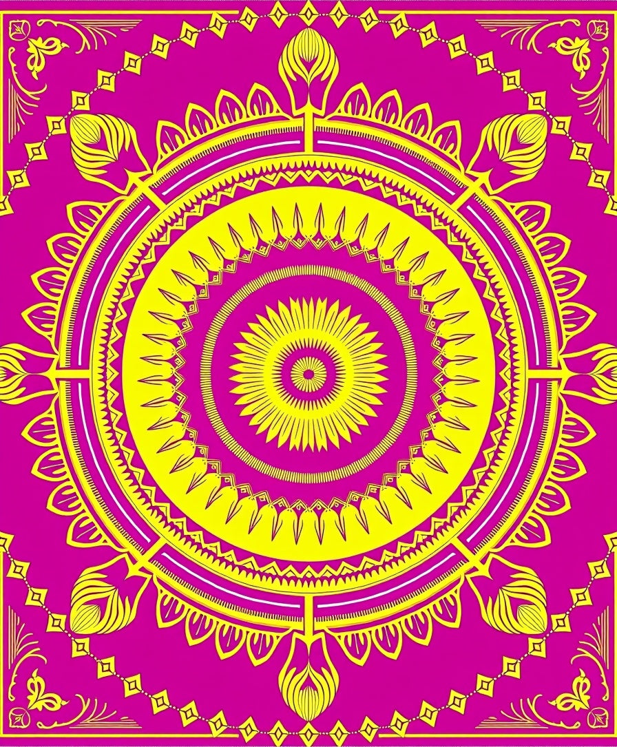 Vibrant Yellow Magenta Mandala Rug