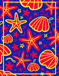 Red Yellow Starfish Shells Marine Life Rug