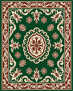 Deep Emerald Scroll Border Bloom Rug