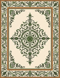 Cream and Green Scrollwork Medallion Rug
