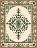 Cream and Green Scrollwork Medallion Rug